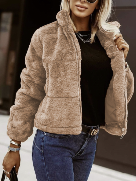 Terry Veste Teddy Femme – Manteau Invernale Morbido con Collo Alto & Taglio Moderno con Cerniera