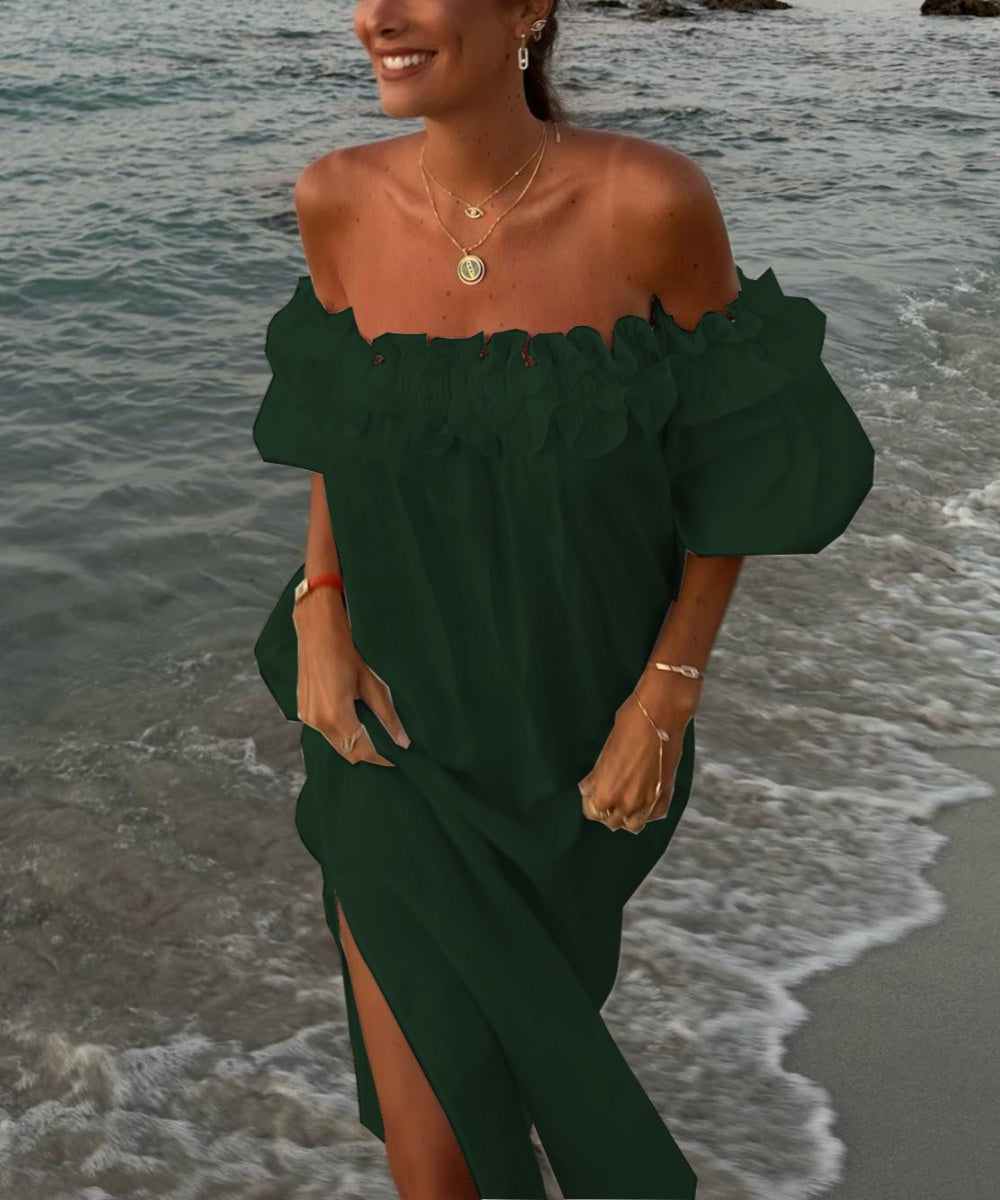 Sukienka damska Valentina Maxi – sukienka boho z bawełny z odkrytymi ramionami, falbankami i dekoltem bardot