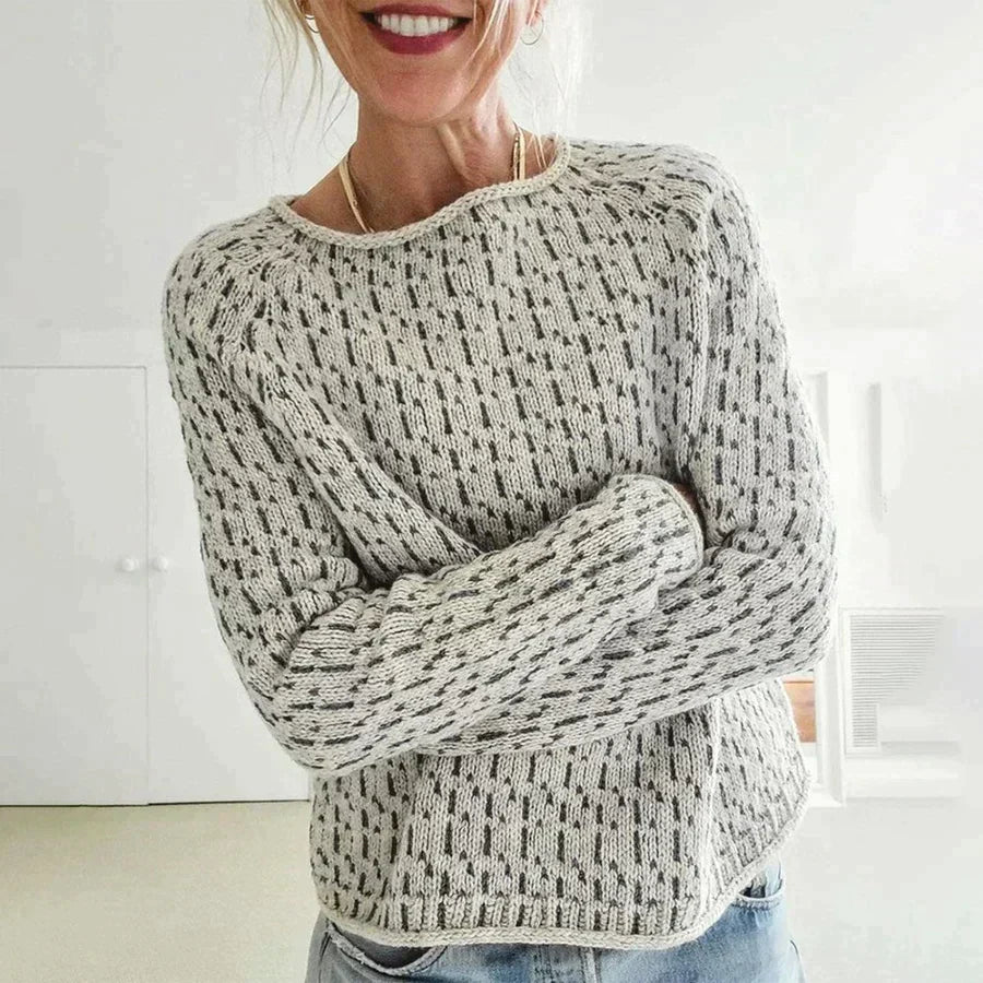 Sweter damski Samira – elegancki szary sweter z długim rękawem, szykowny i wygodny styl