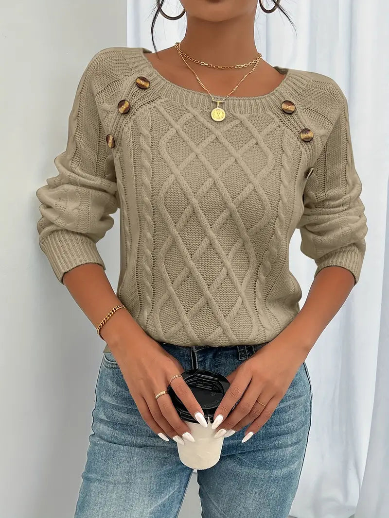 Zimowy sweter damski Anaiah z guzikami – elegancki, wygodny i przewiewny, wykonany z bawełny i poliestru