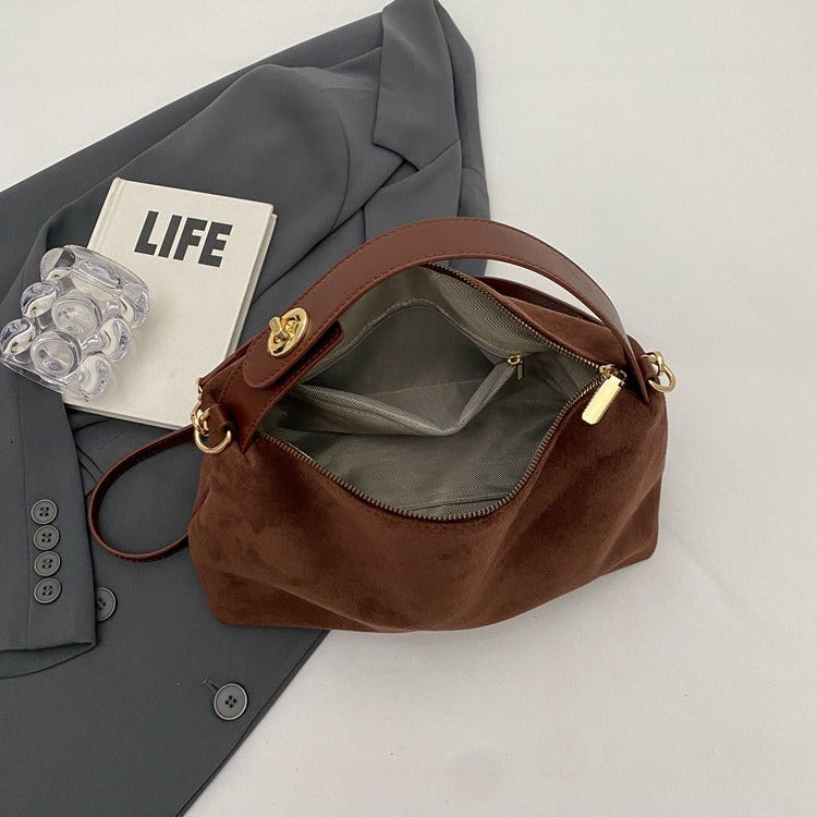 Maëlle Saco de Ombro Feminino – Saco Elegante em Camurça com Alça em Pele Sintética e Grande Compartimento