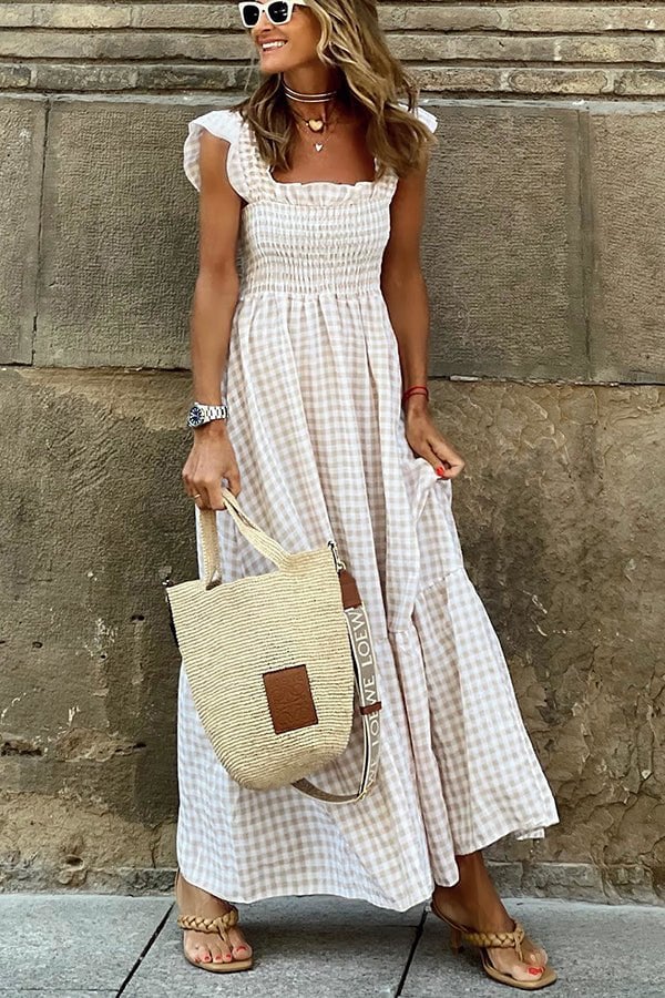 Rosie hosszú női ruha – Elegáns kockás ruha munkához és hétvégére