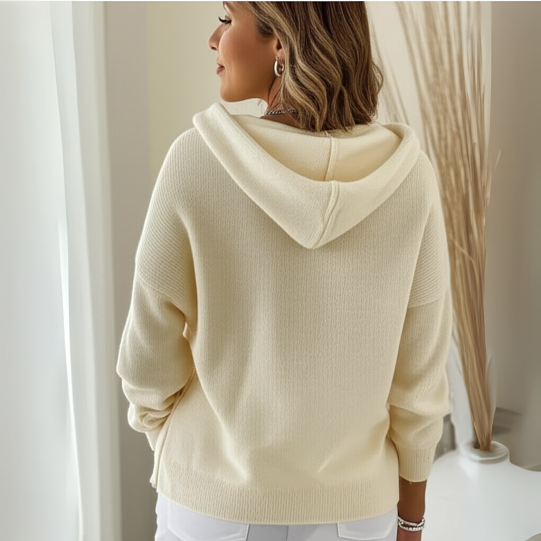 Cataleya Cardigan Femme Hætte – Blød Strik Cashmere Effekt & Elegant Lige Snit