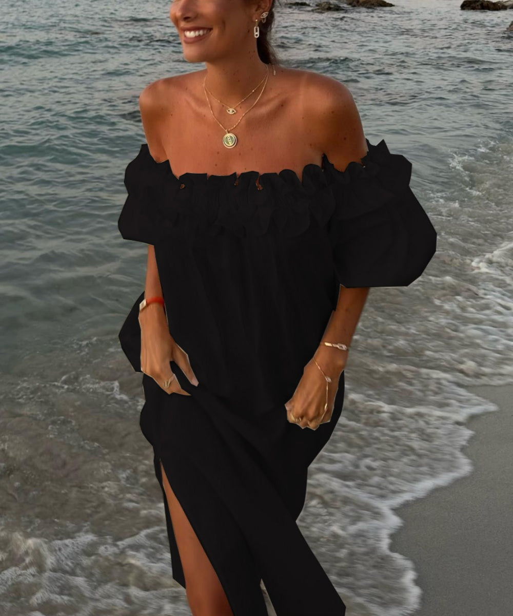 Sukienka damska Valentina Maxi – sukienka boho z bawełny z odkrytymi ramionami, falbankami i dekoltem bardot