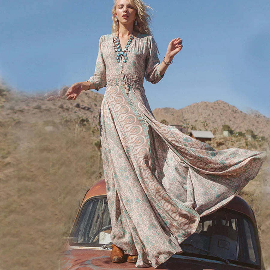 Azaria Lange Boheemse Jurk – Maxi Jurk Dames met Paisley Patroon en Chic Vloeiende Stijl