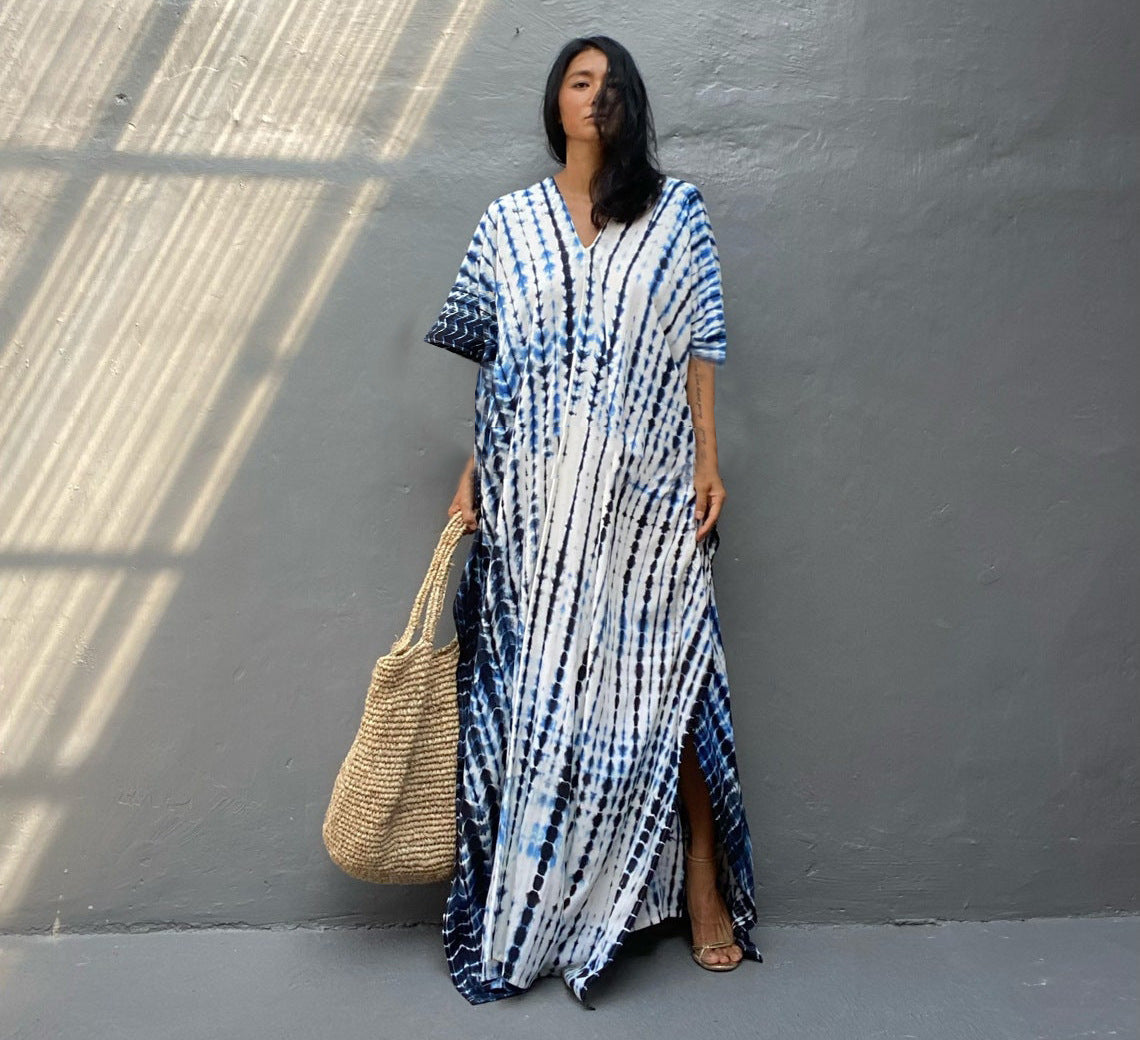 Amélie Robe Kaftan Femme – Robe Bohème Batik Légère à Coupe Ample pour Été Décontracté