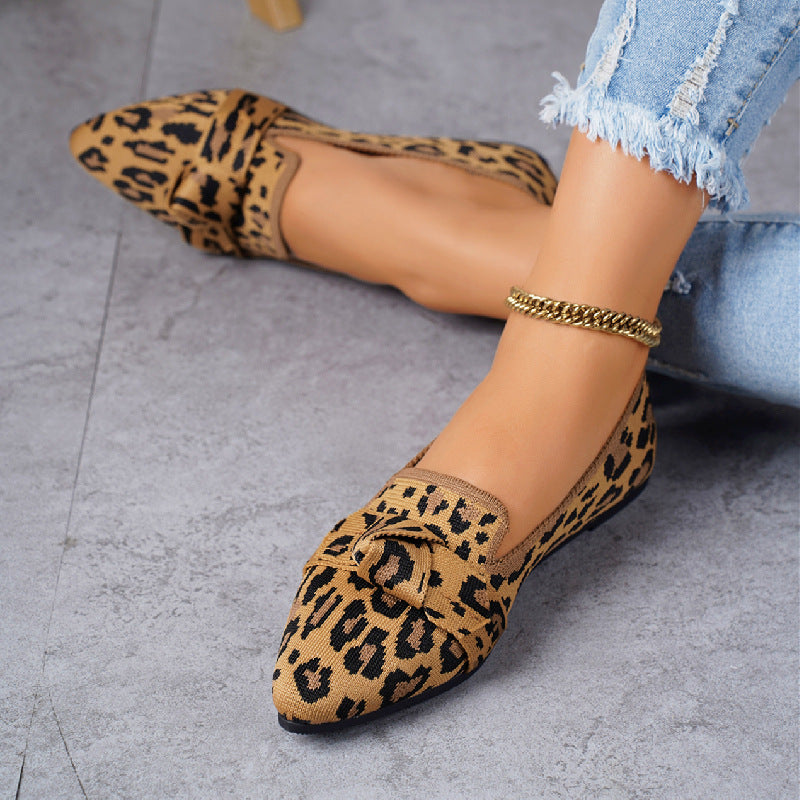 Victoria baleríny pre ženy – špicaté topánky z pleteniny s dekoratívnou mašľou a plochým podpätkom