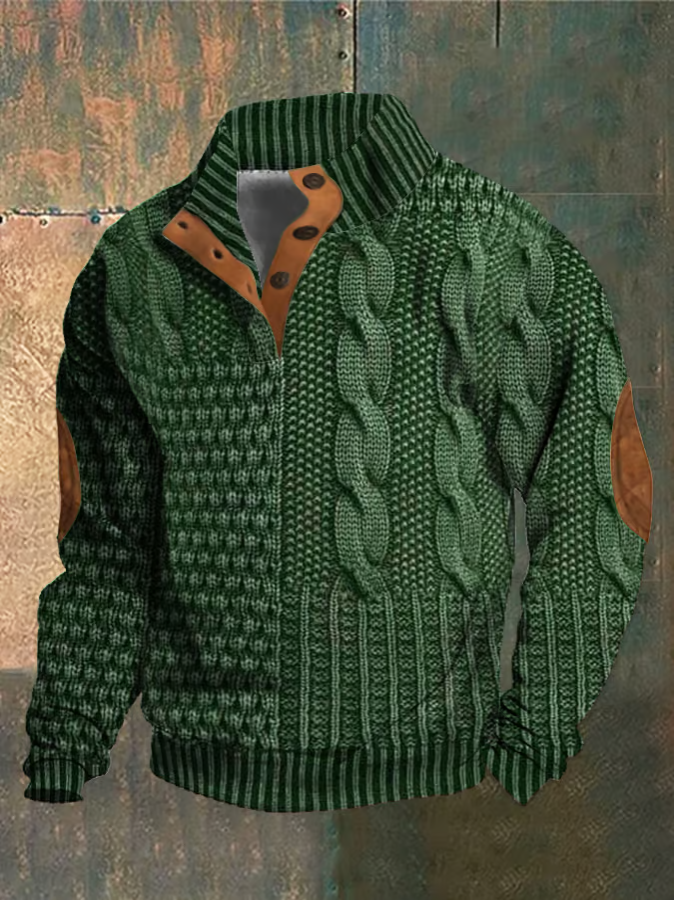 Ramon Twisted Knit Sweater for Men – Autumn Sweater with Buttoned High Collar in Soft Knit