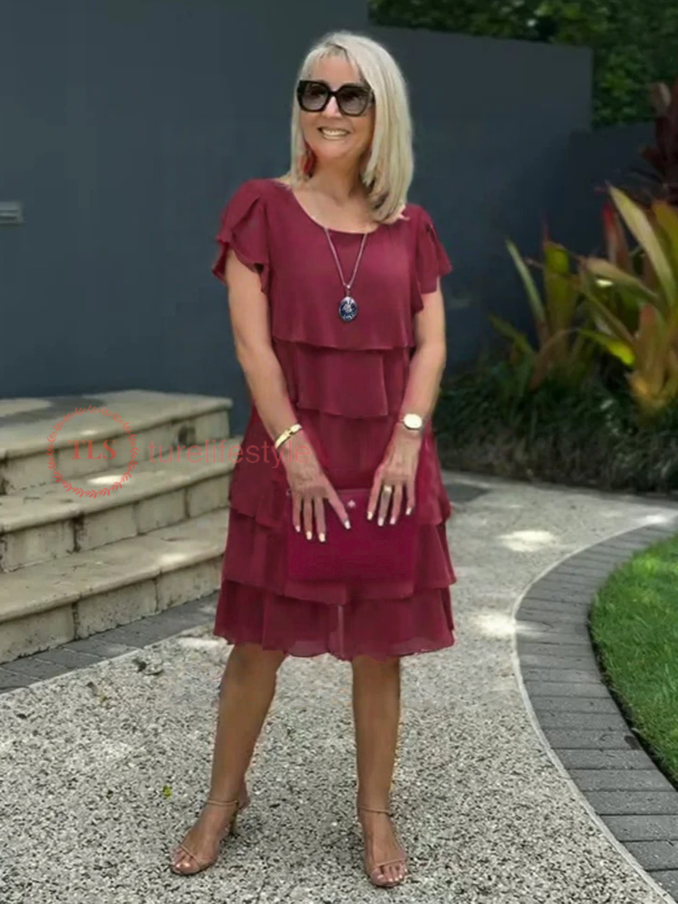 Giselle Rochie Midi Femme – Rochie din Șifon Fluid cu Tiv Asimetric, Stratificată & Elegantă