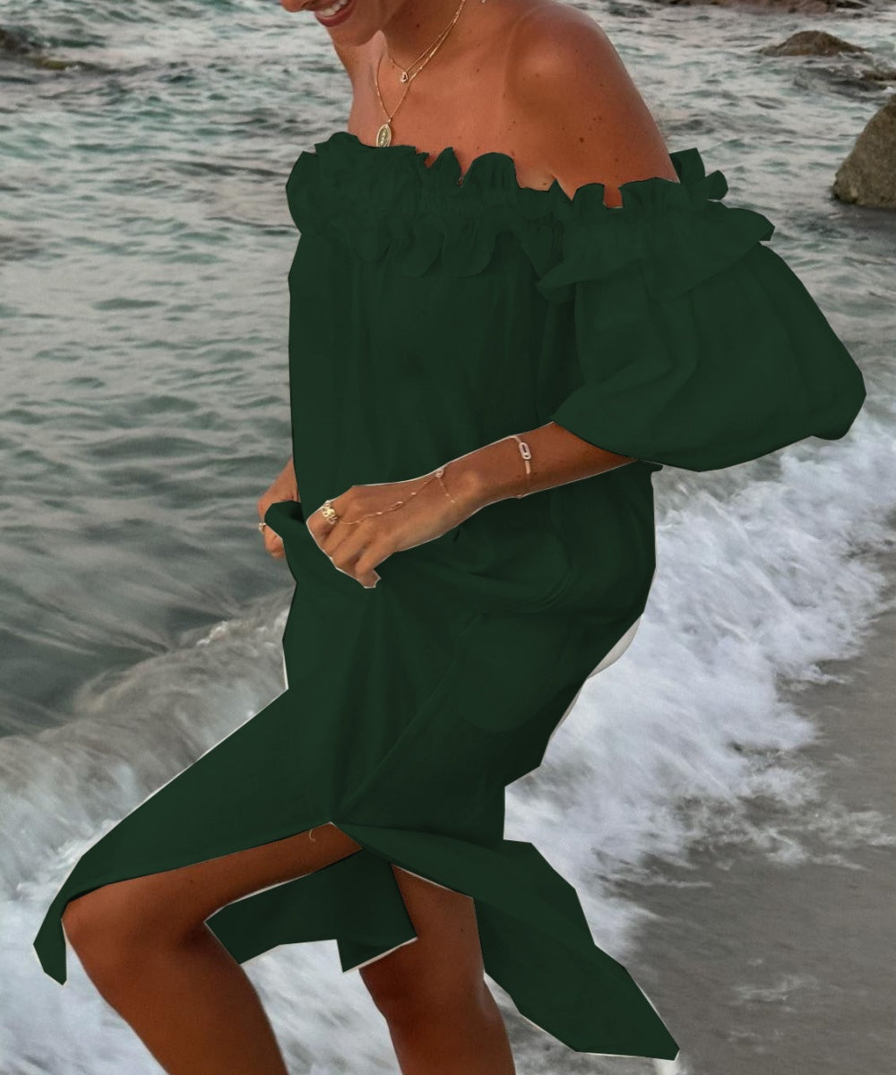 Sukienka damska Valentina Maxi – sukienka boho z bawełny z odkrytymi ramionami, falbankami i dekoltem bardot