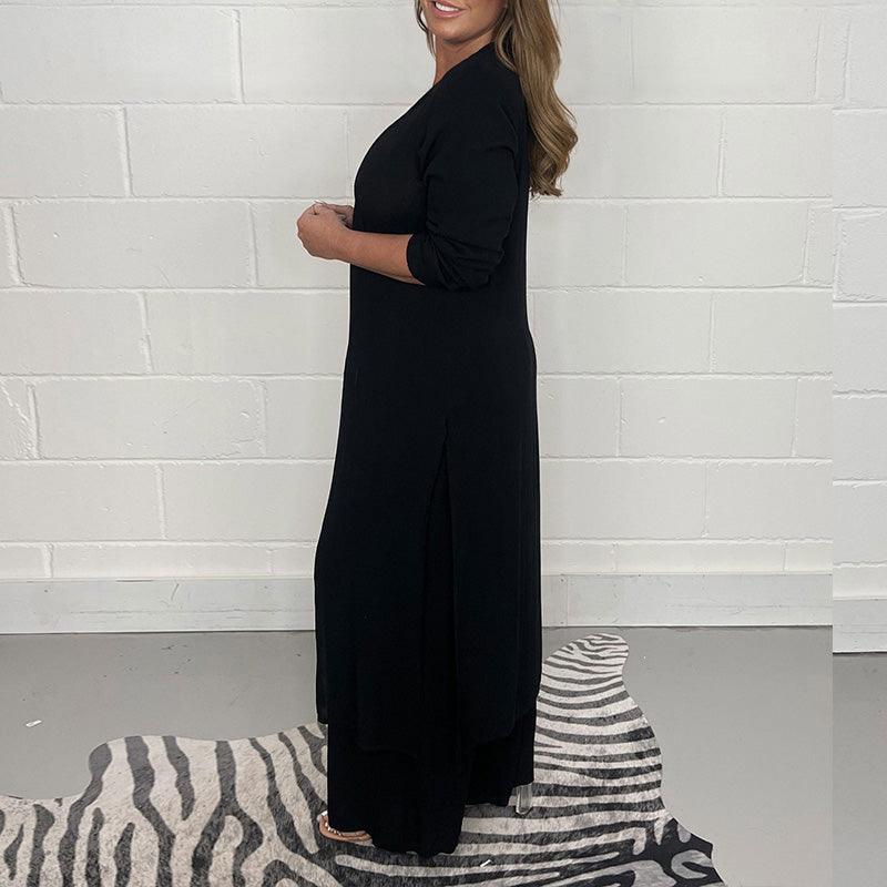 Tess Ensemble Femme Două Piese – Bluza Lungă Largă cu Pantalon Talie Înaltă & Curea Elastică