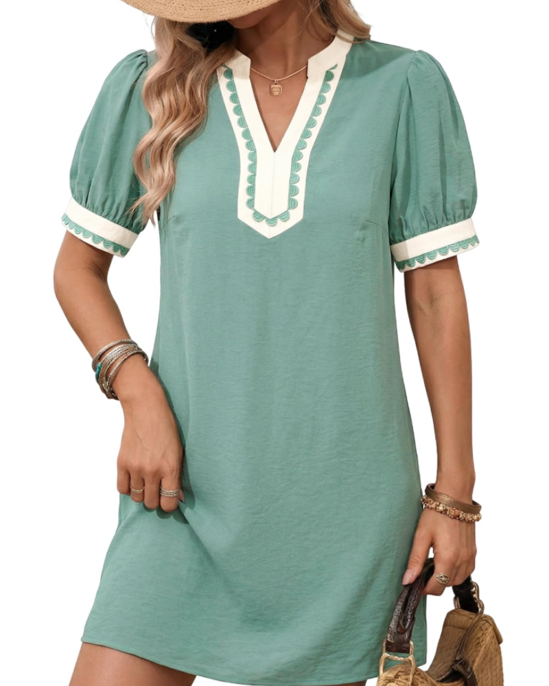 Maëlys Robe Courte Femme – Robe Bohème Fleurie Col V à Manches Bouffantes
