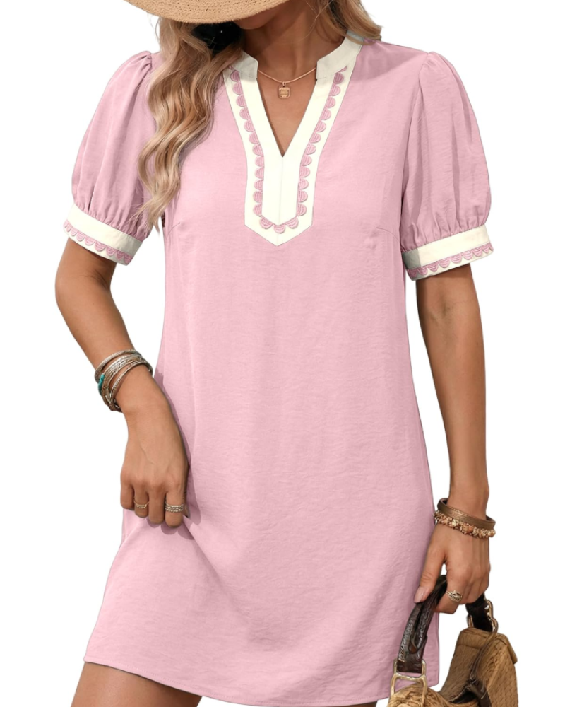 Maëlys Robe Courte Femme – Robe Bohème Fleurie Col V à Manches Bouffantes