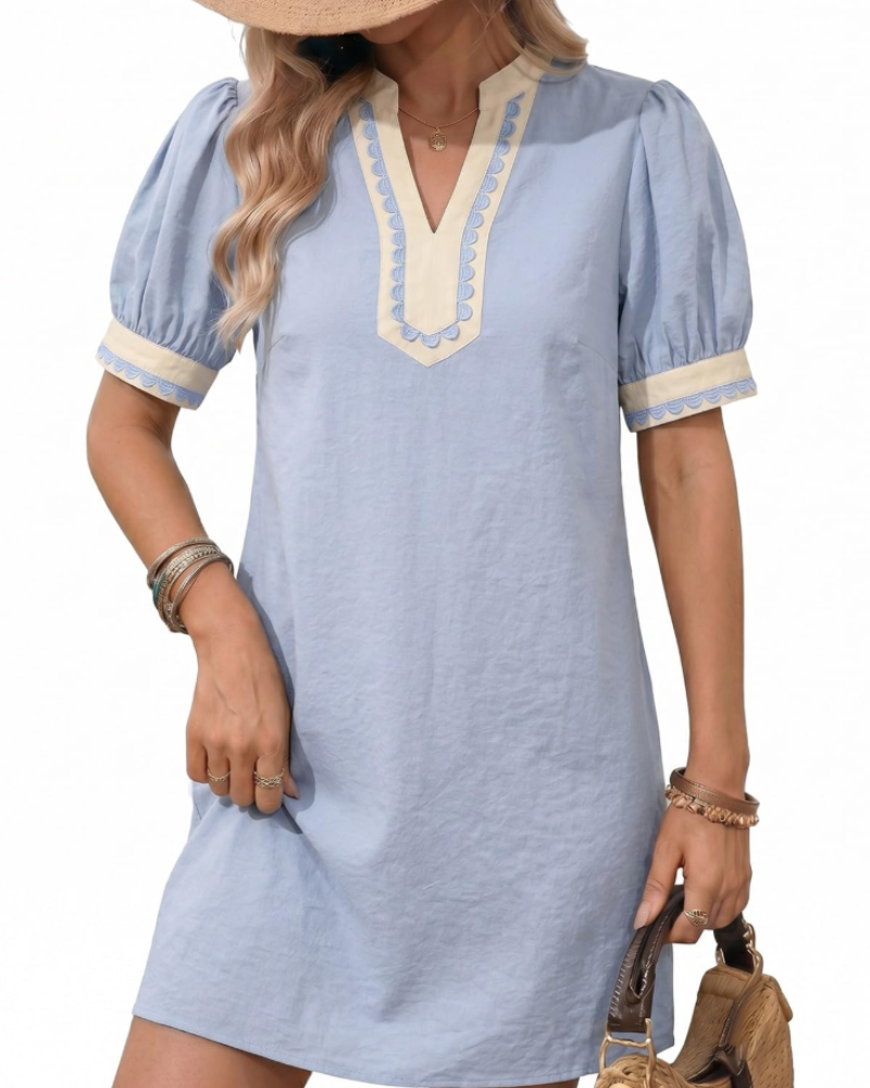 Maëlys Robe Courte Femme – Robe Bohème Fleurie Col V à Manches Bouffantes