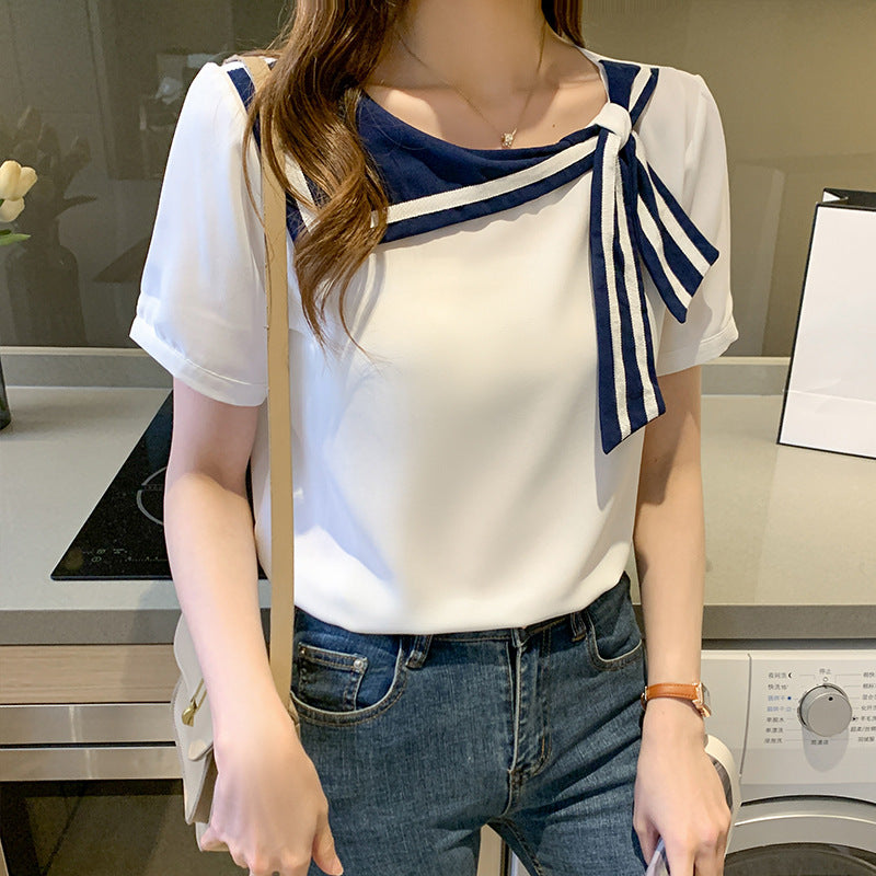 Brooklyn Blouse Femme – Cămașă din chiffon cu fundă la guler și mâneci lungi aeriene