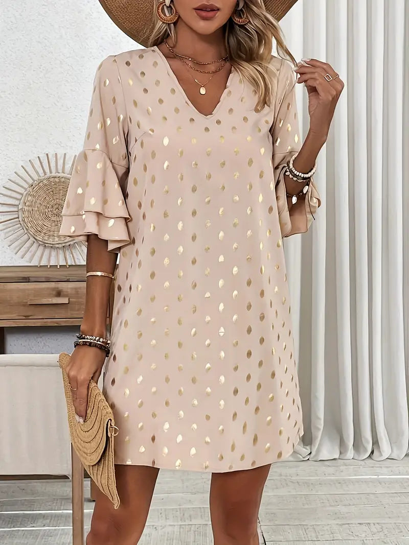 Robe d’Hiver Femme Kaylie – Robe Confortable Évasée à Manches Longues et Décolleté en V