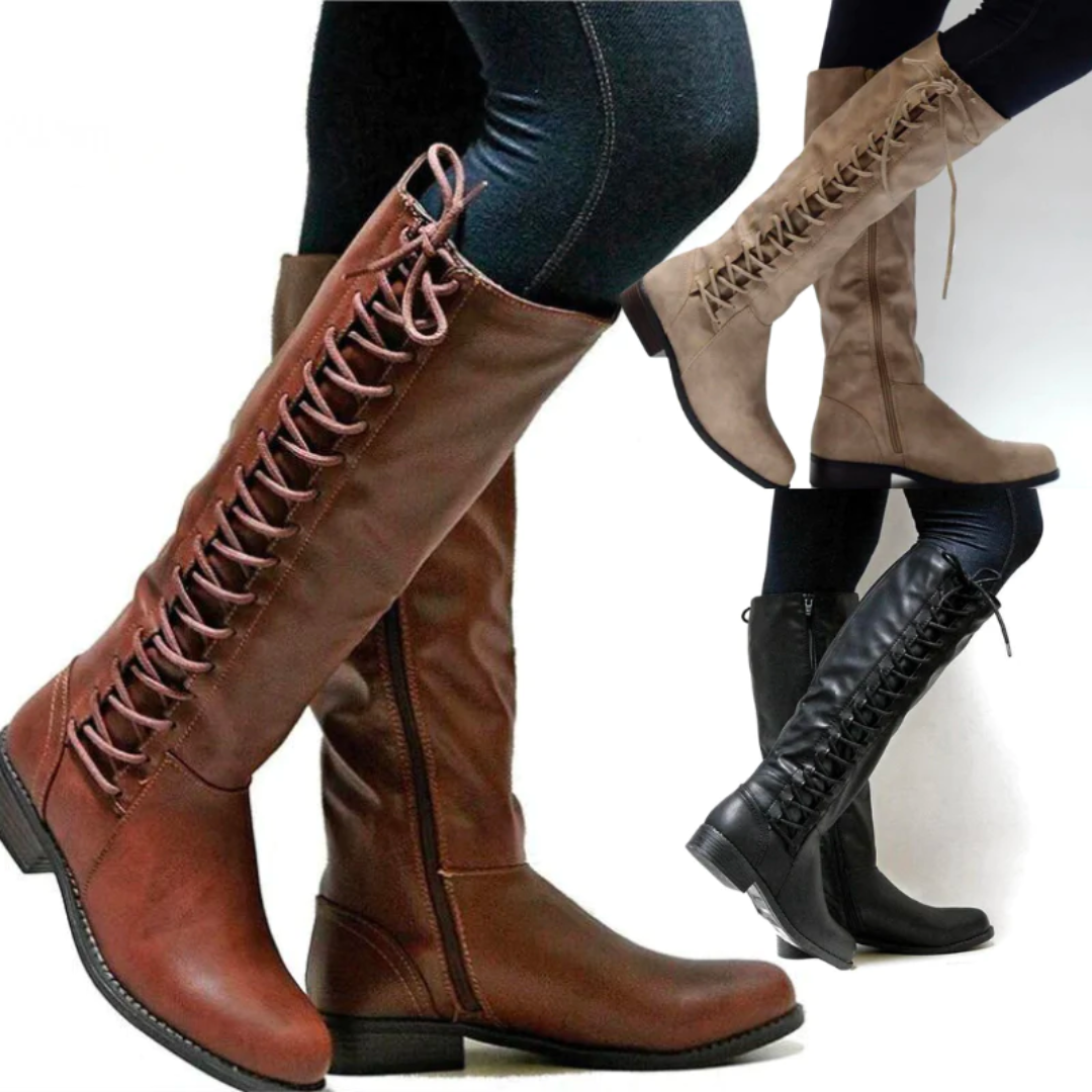 Avia Botas Altas para Mulher em Pele – Botas com Atacadores Confortáveis com Sola Antiderrapante e Forro Quente
