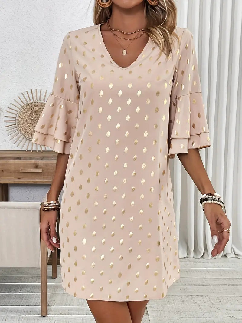 Robe d’Hiver Femme Kaylie – Robe Confortable Évasée à Manches Longues et Décolleté en V