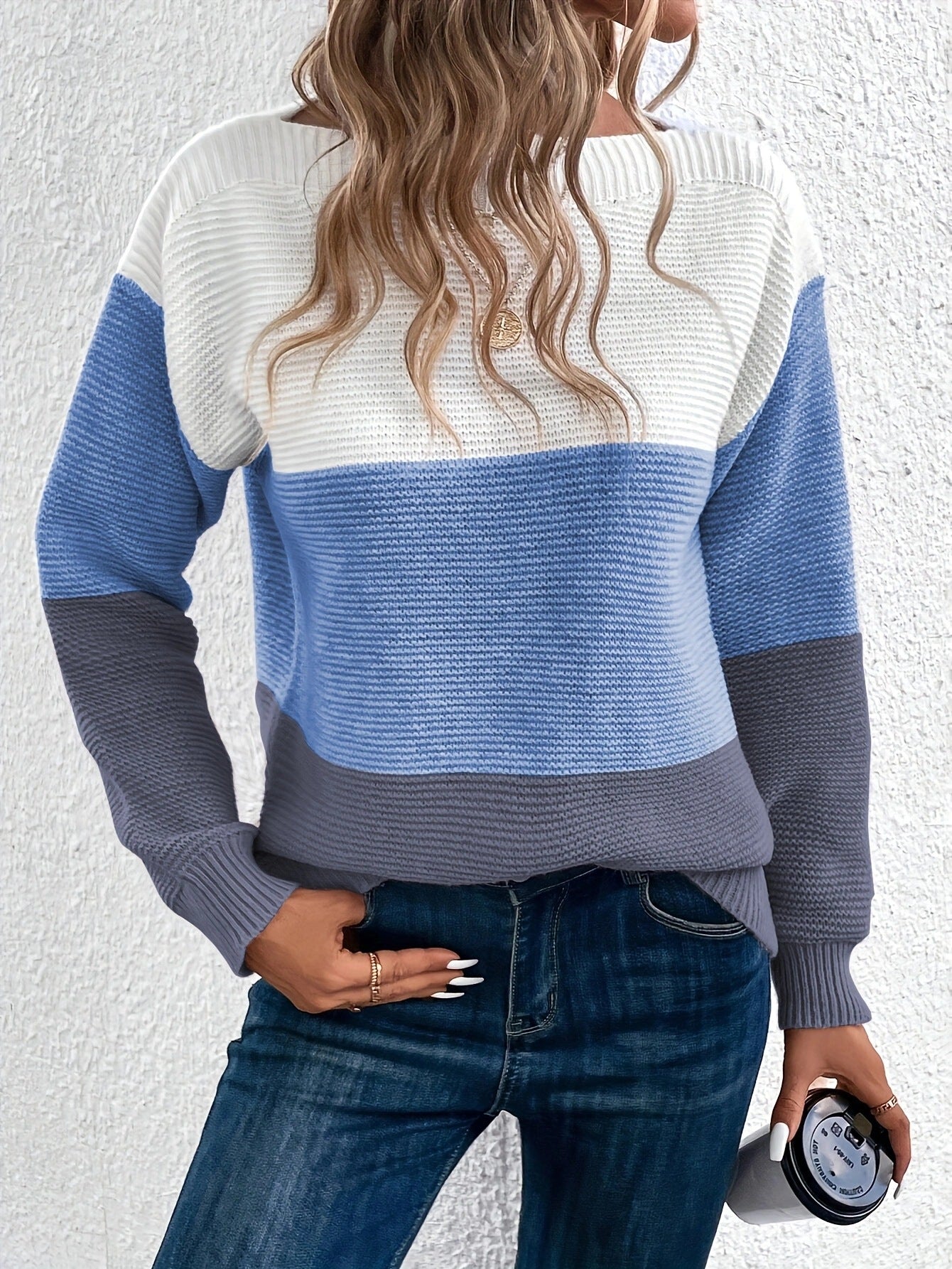 Aubree sweter z dzianiny color-block dla kobiet – miękka dzianina, luźny krój z wzorem w kratę
