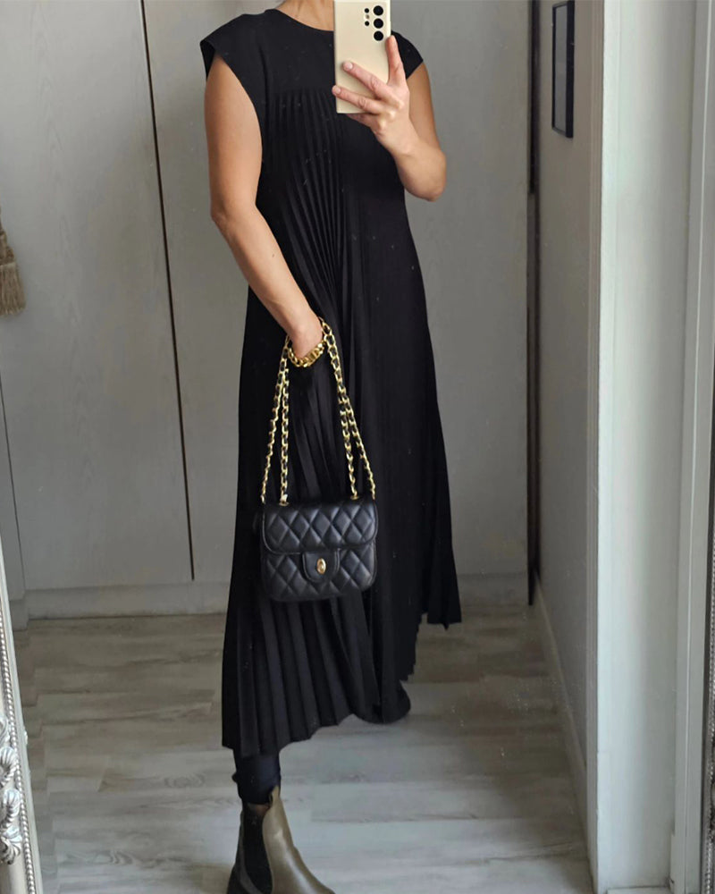 Mariana Robe Midi Dame – Elegant Plisseret Kjole uden Ærmer til Hverdag & Særlige Anledninger