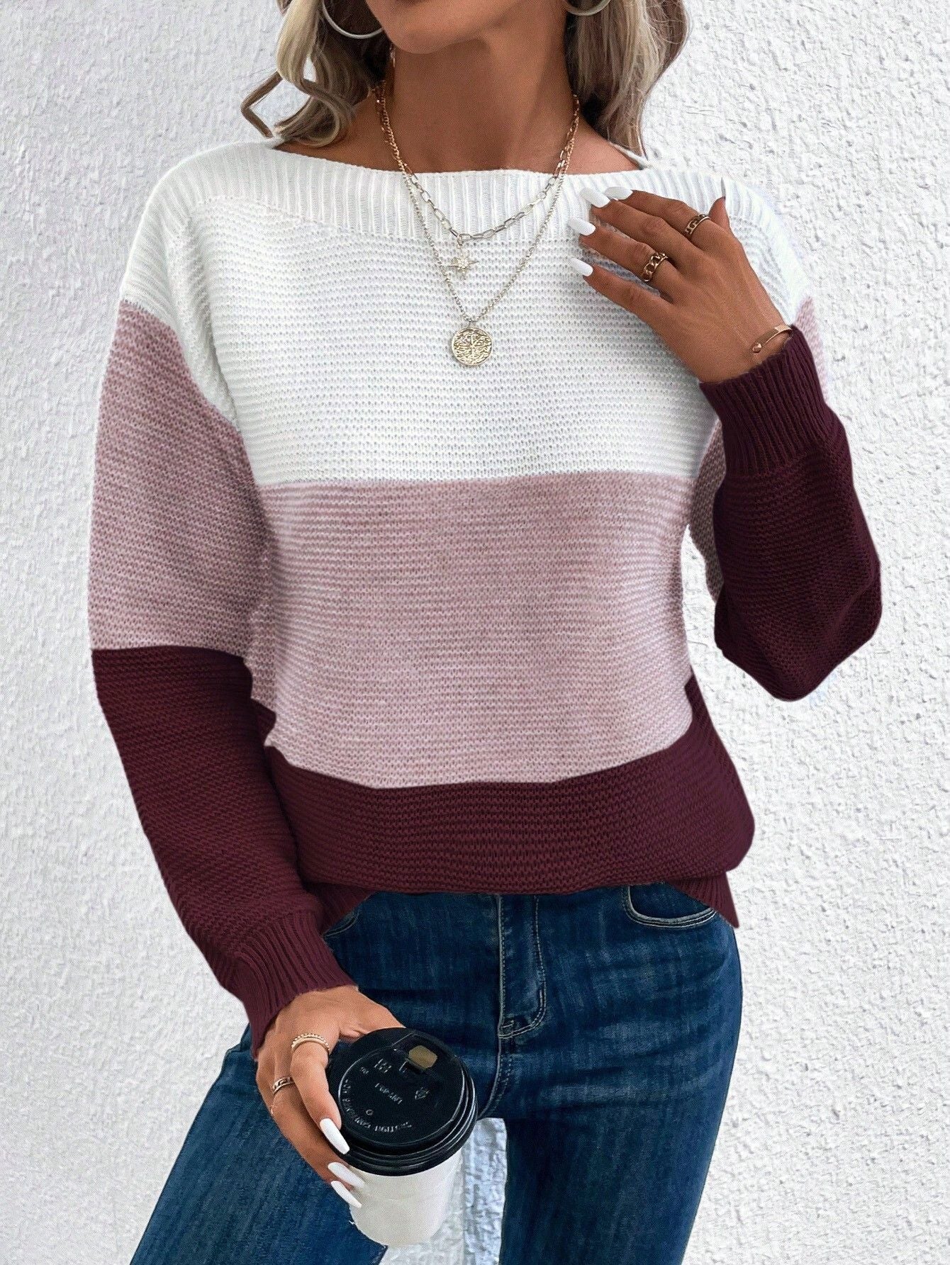 Aubree sweter z dzianiny color-block dla kobiet – miękka dzianina, luźny krój z wzorem w kratę