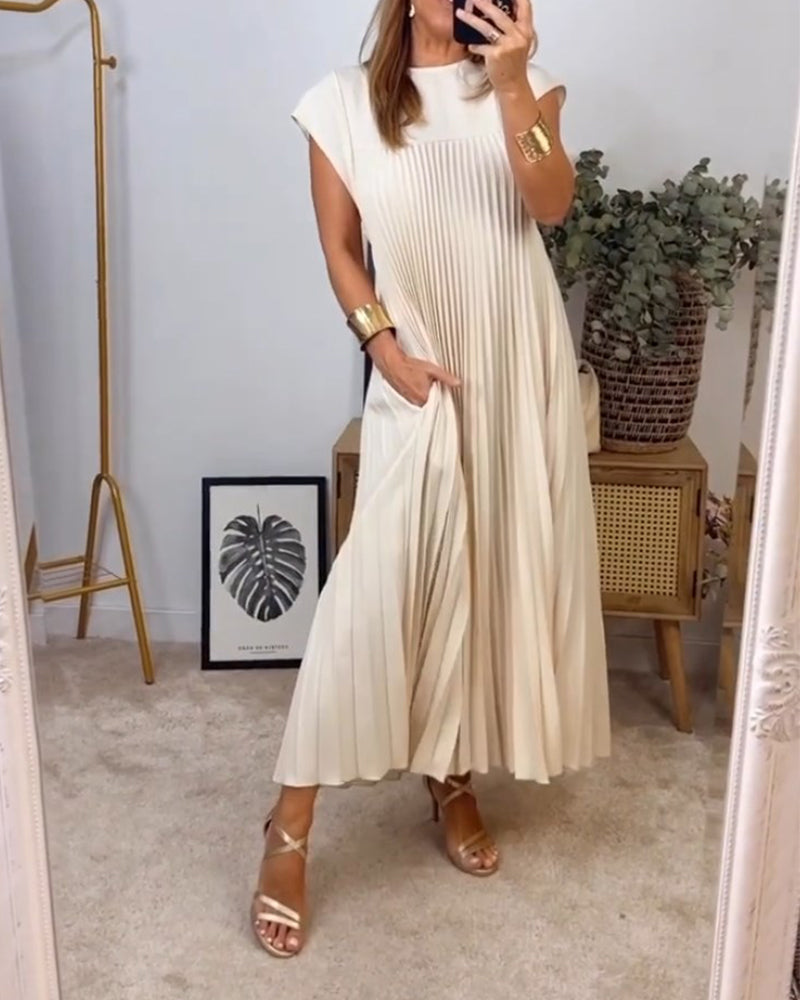 Mariana Robe Midi Dame – Elegant Plisseret Kjole uden Ærmer til Hverdag & Særlige Anledninger
