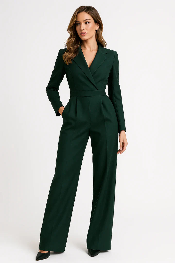 Zaan Women's Blazer Jumpsuit – Unique Piece with V Lapel & Flared Legs with Modern Elegant Cut