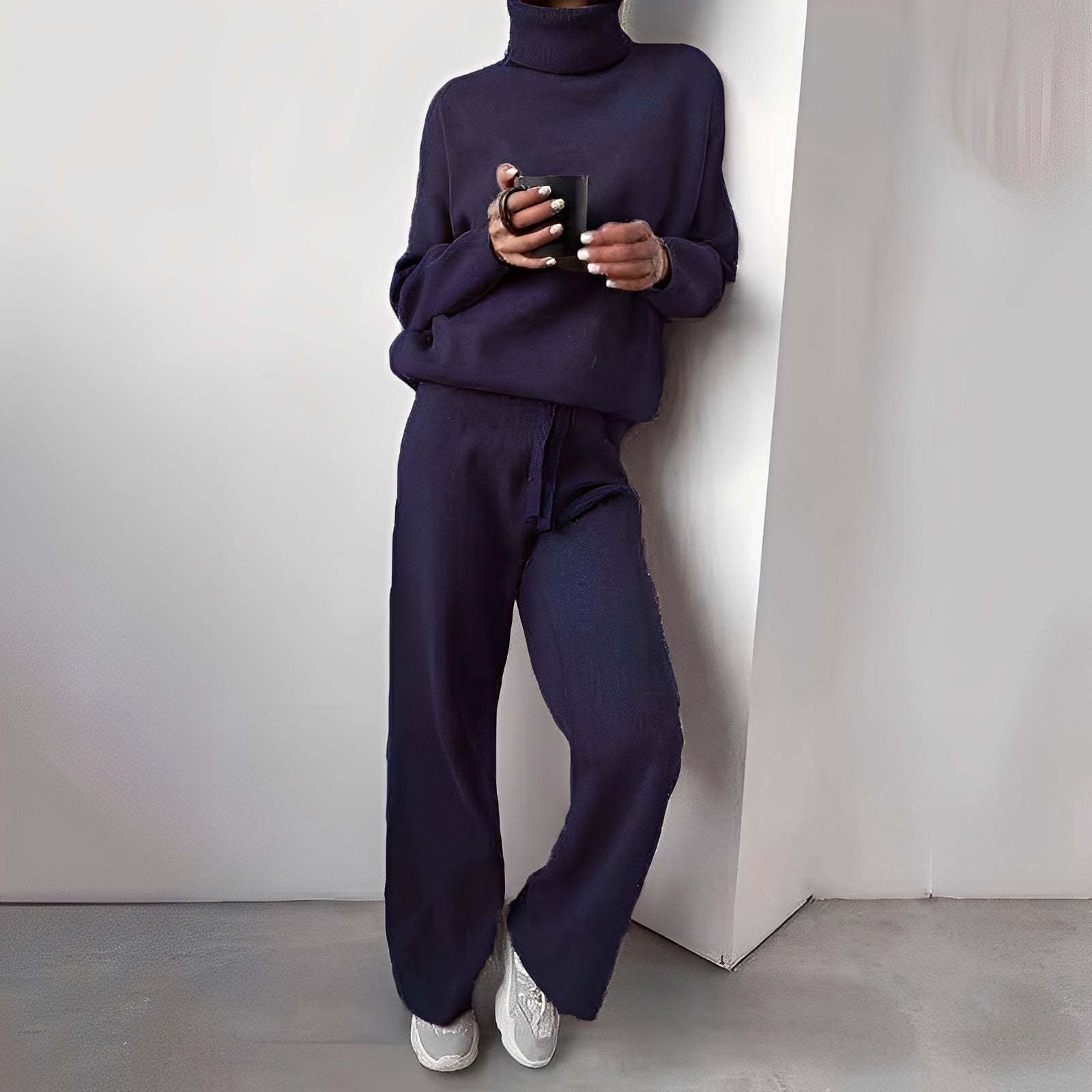 Komplet odzieży domowej Kimberlee z golfem dla kobiet – miękki i wygodny dwuczęściowy strój o nowoczesnym kroju