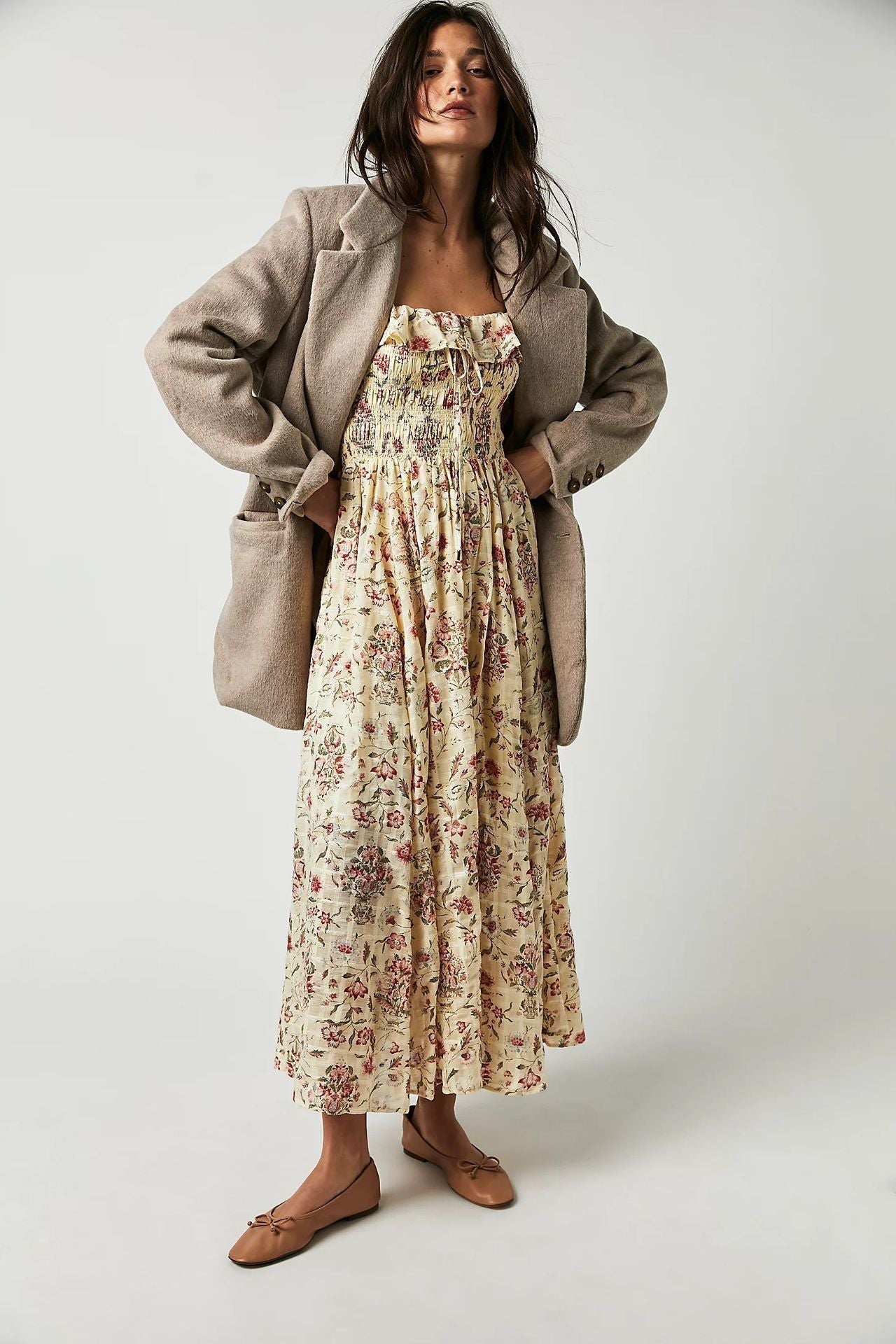 Quinn Midi Jurk Dames – Katoenen Jurk met Bloemen en Romantische Boheemse Stijl & Vleiende Pasvorm