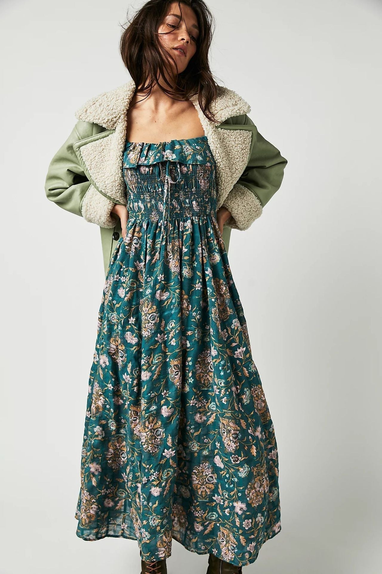 Quinn Midi Jurk Dames – Katoenen Jurk met Bloemen en Romantische Boheemse Stijl & Vleiende Pasvorm