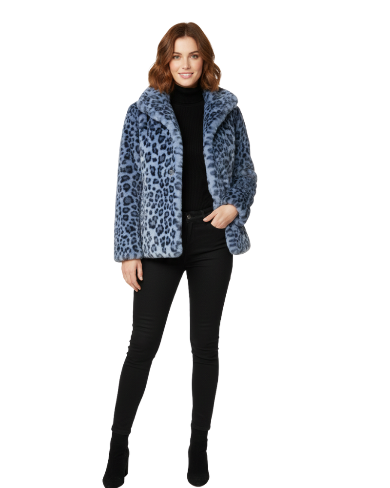 Iris Women's Coat in Imitation Fur – Leopard Print, Warm & Bold Style