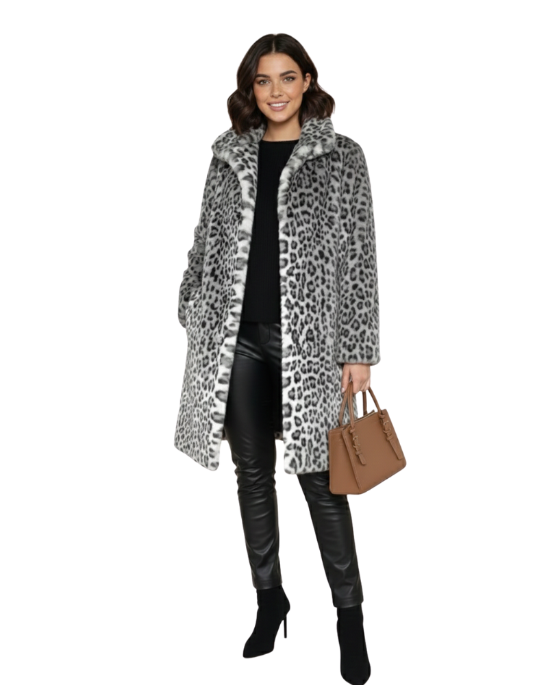 Iris Women's Coat in Imitation Fur – Leopard Print, Warm & Bold Style