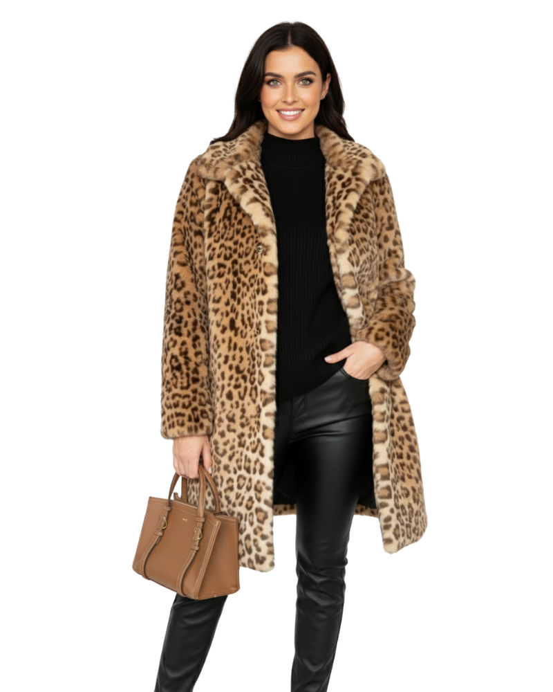 Iris Women's Coat in Imitation Fur – Leopard Print, Warm & Bold Style