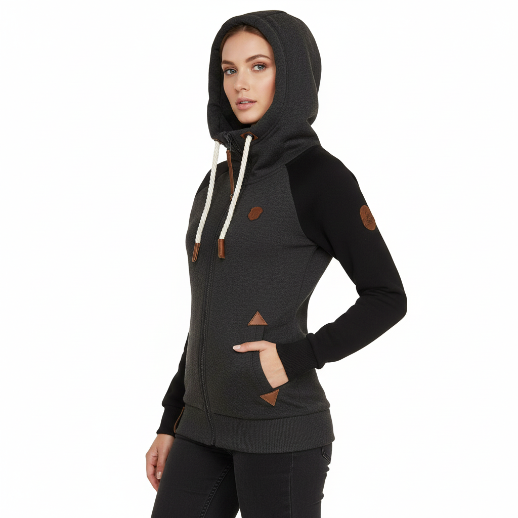 Carmen Dames Hoodie Met Rits Slim Fit – Slanke Snit & Veelzijdige Dagelijkse Stijl