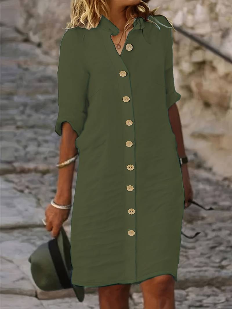 Maelis Robe Chemise Femme – Robe Classique Élégante avec Coupe Droite et Boutonnage Chic
