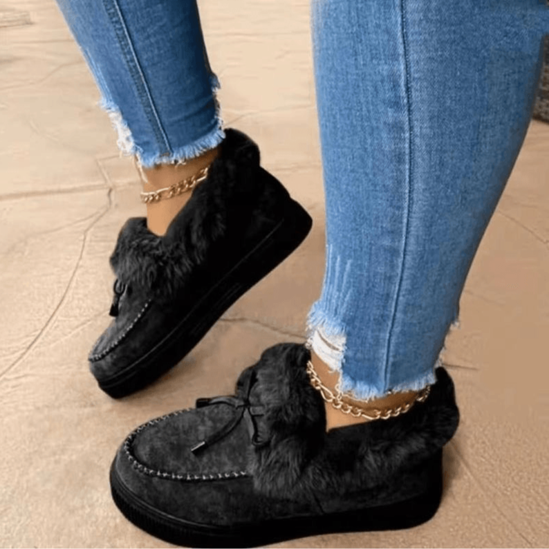 Esther papuci de iarnă pentru femei – atingere de piele întoarsă moale cu căptușeală caldă din blană artificială și talpă antiderapantă