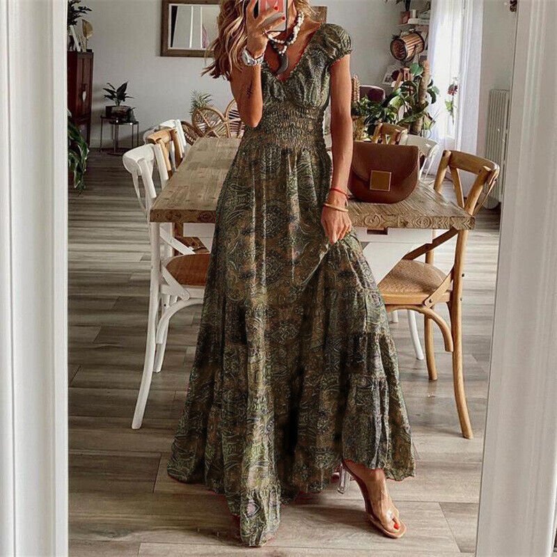 Lilliana Robe Longue Femme – Robe Maxi Fleurie avec Jupe Volantée & Style Bohème Élégant