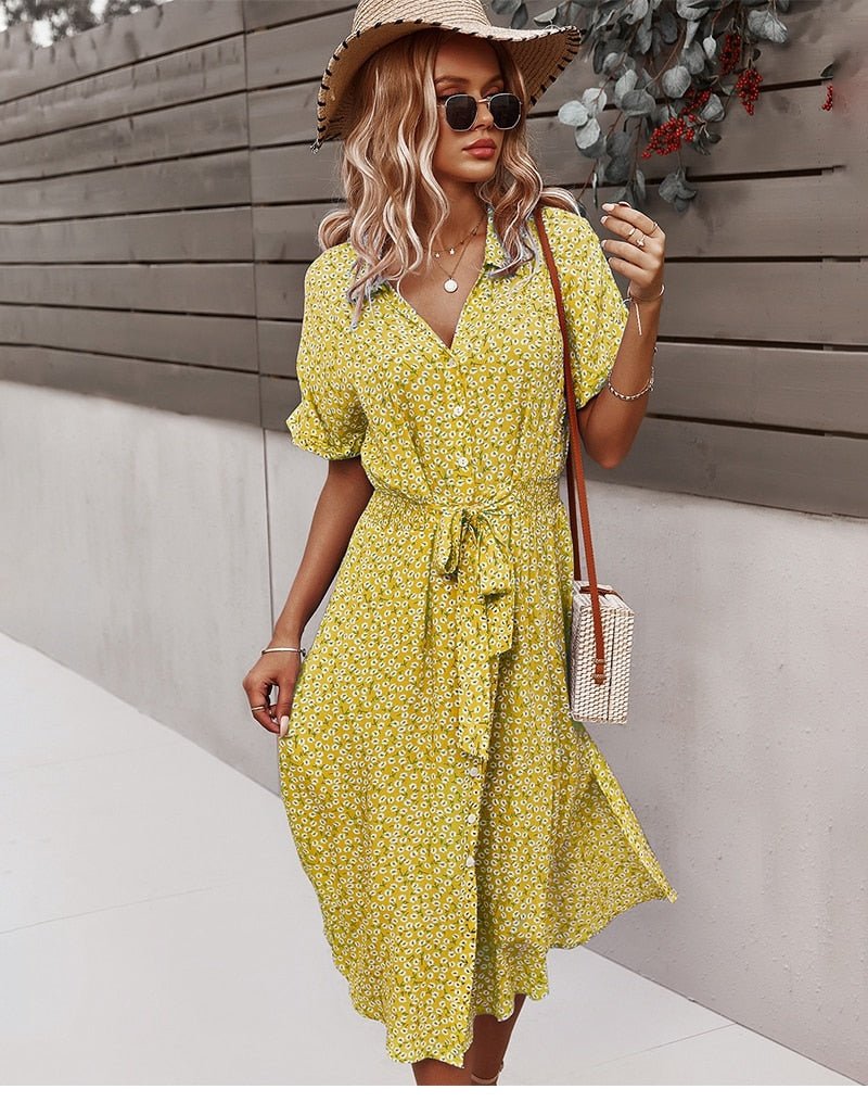 Luretta Robe Femme – Robe Fluide à Fleurs avec Ceinture Taille & Coupe Flatteuse pour l'Été
