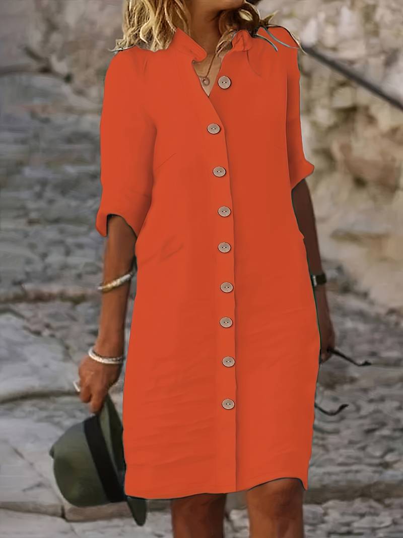 Maelis Robe Chemise Femme – Robe Classique Élégante avec Coupe Droite et Boutonnage Chic