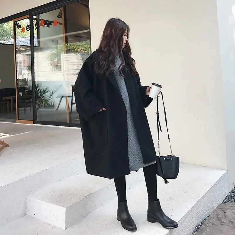 Megan Manteau Long Oversize Femme – Palton din lână cu curea și dublu rând de nasturi elegant