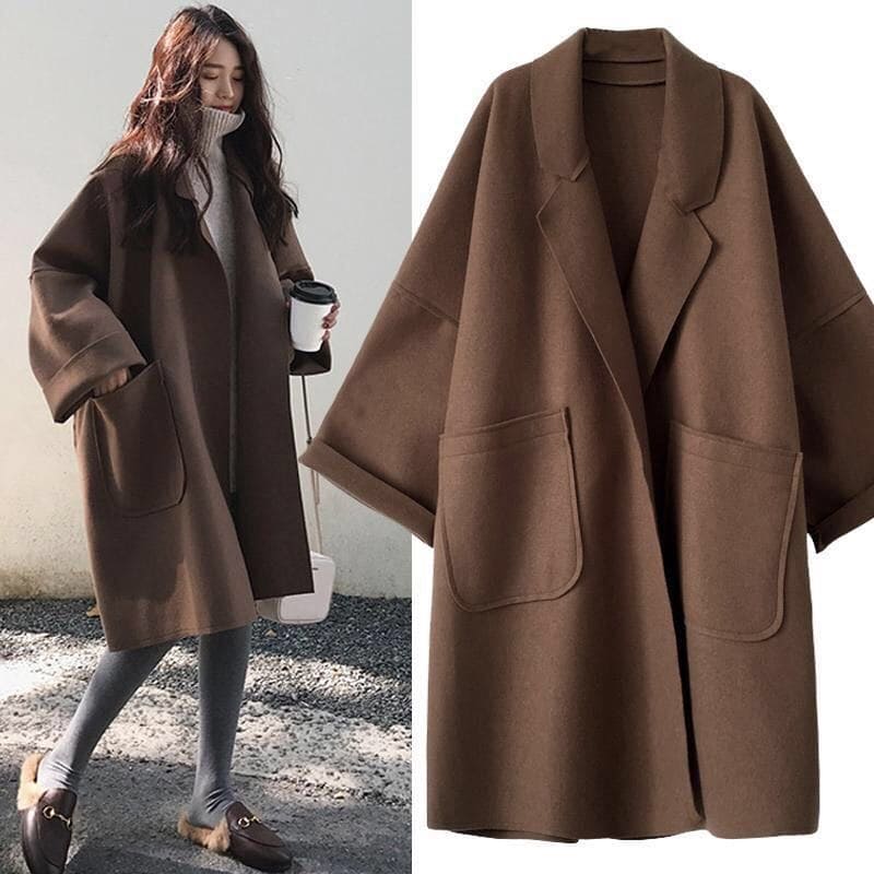 Megan Manteau Long Oversize Femme – Palton din lână cu curea și dublu rând de nasturi elegant