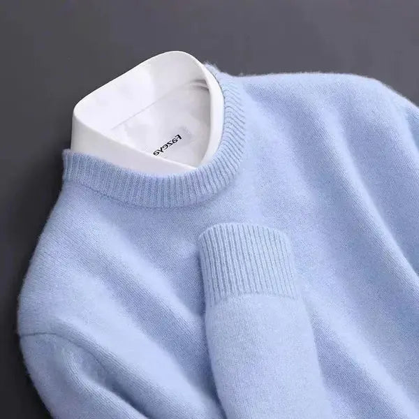Daniel Pull Homem Gola Redonda – Azul Céu, Conforto Suave e Elegante em Mistura de Caxemira e Lã