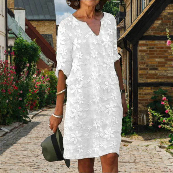 Maggie Damesjurk – Elegante Zomerjurk met V-hals & Vloeiende Pasvorm voor Zonnige Dagen