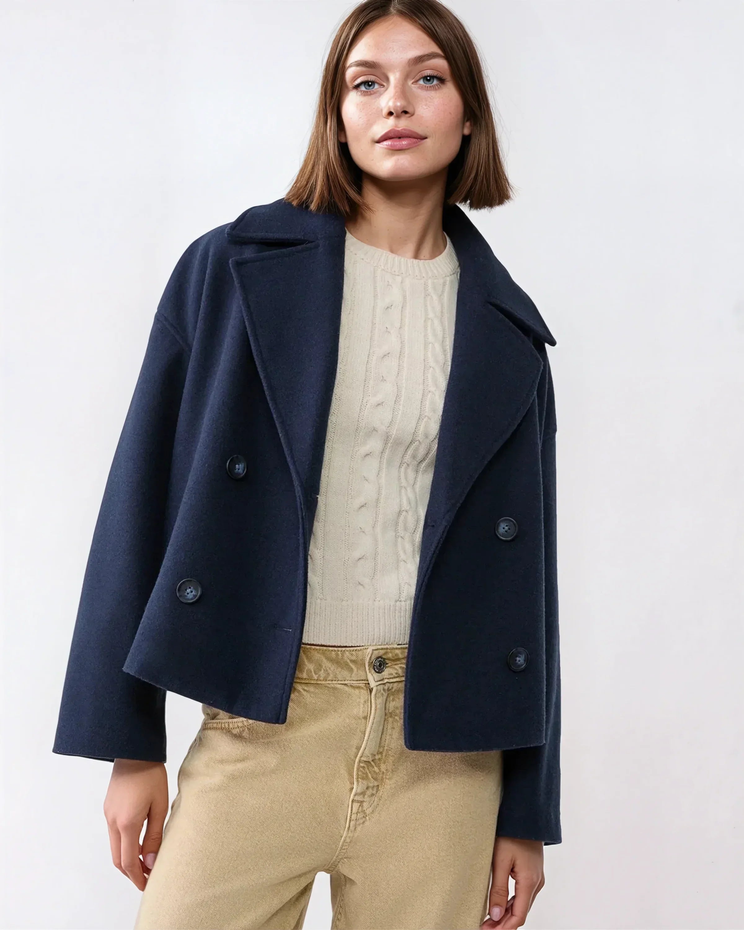 Vanessa Veste Femme – Veste Courte Croisée en Laine Élégante & Chaude pour l’Hiver