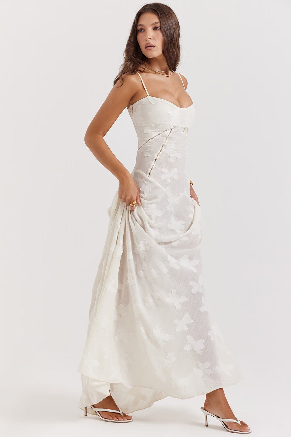 Kandace Robe Longue Femme – Robe en Dentelle Scintillante avec Bretelles Réglables & Bonnets Intégrés