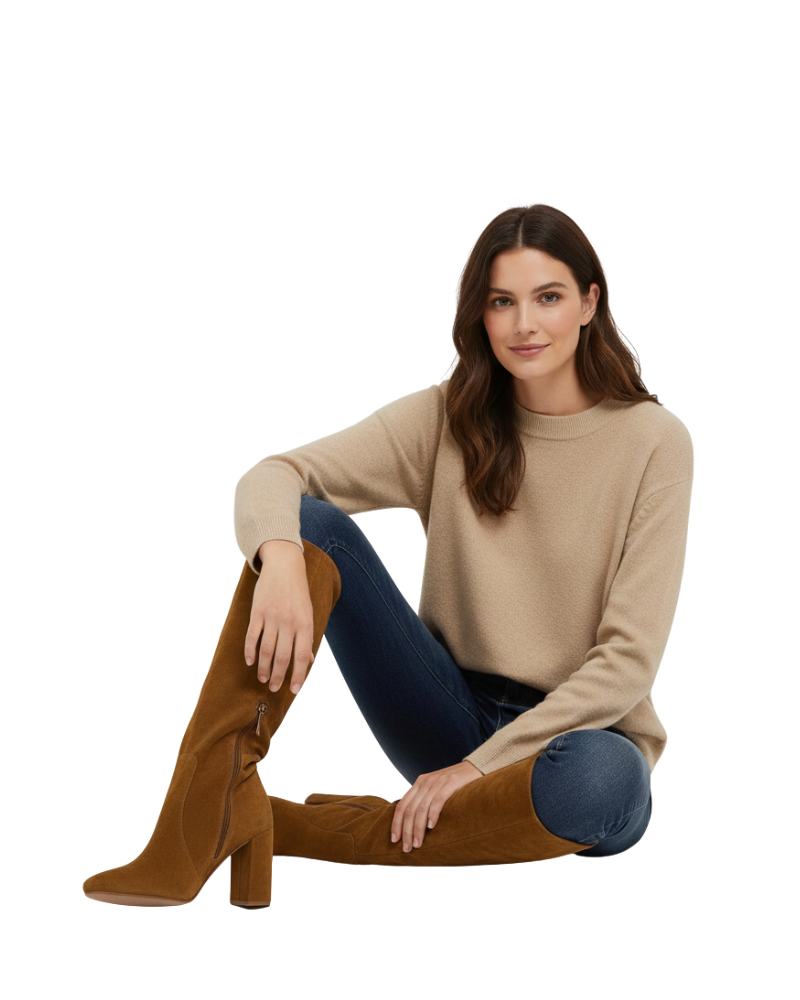 Maeve Bottes Hautes Femme – Talon Bloc Stable, Aspect Cuir & Silhouette Élancée Chic