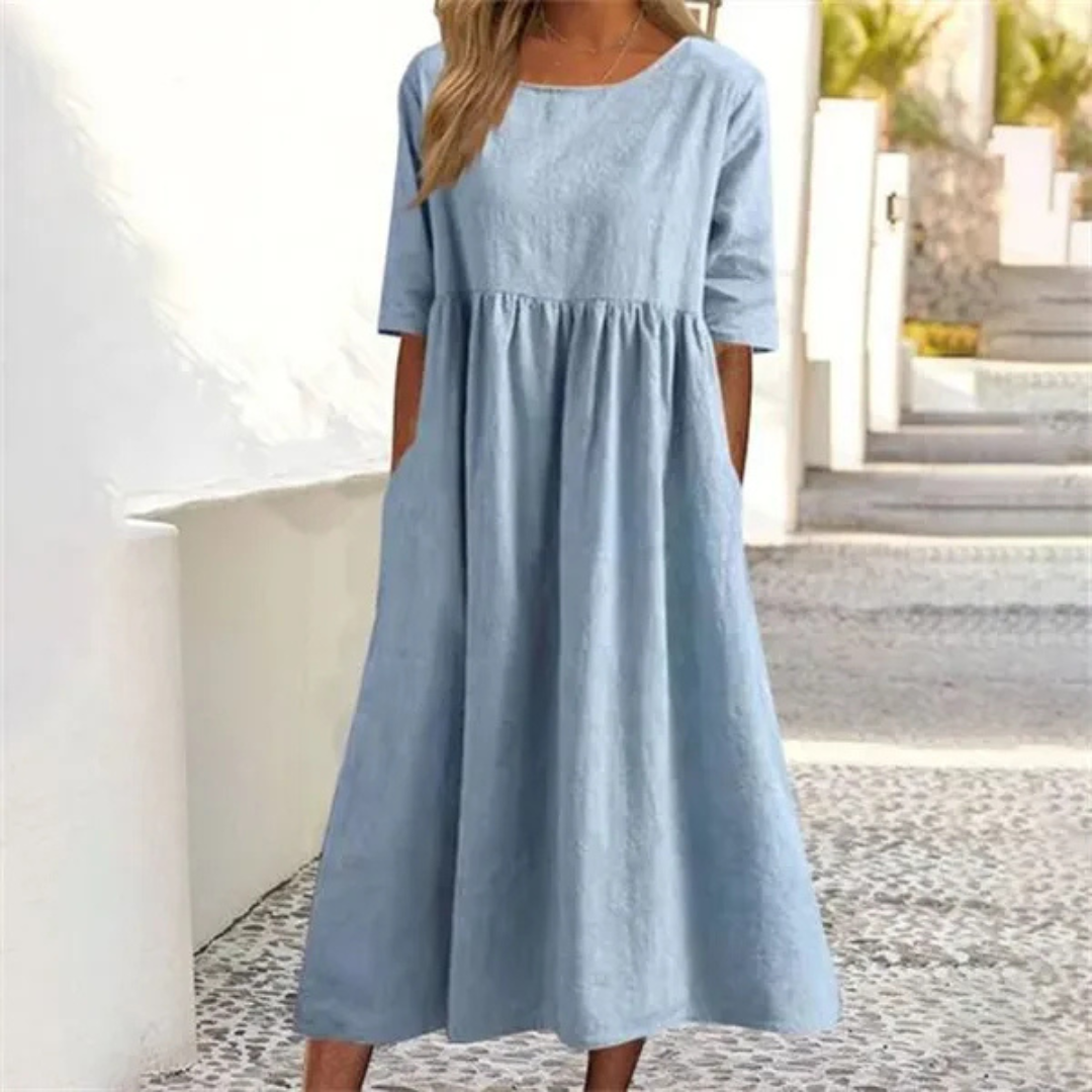 Noelle Robe d’Été Femme – Robe Midi Légère à Coupe Ample pour un Look Estival Décontracté
