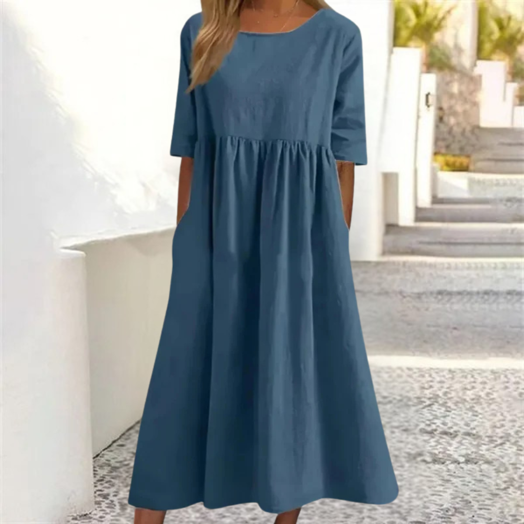 Noelle Robe d’Été Femme – Robe Midi Légère à Coupe Ample pour un Look Estival Décontracté