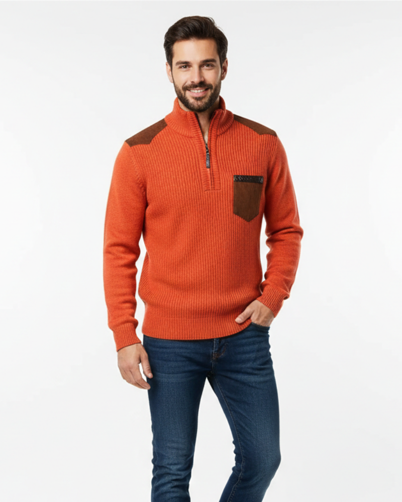 Tristan Herre Uldtrøje med Halv Lynlås – Elegant Pullover med Brystlomme & Komfortabel Pasform