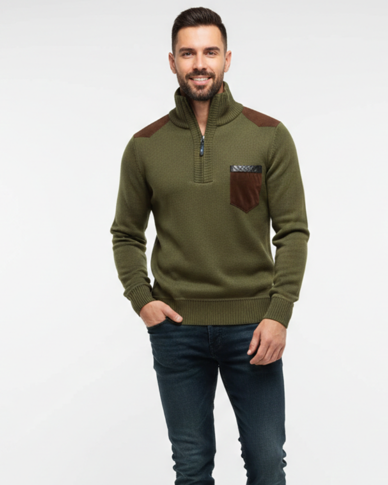 Tristan Herre Uldtrøje med Halv Lynlås – Elegant Pullover med Brystlomme & Komfortabel Pasform